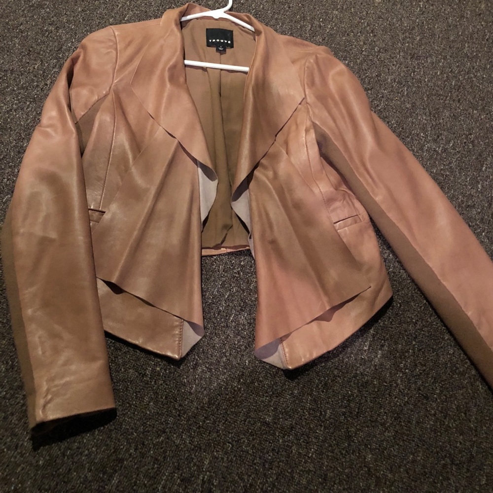 Trouve tan/camel draped leather blazer size S